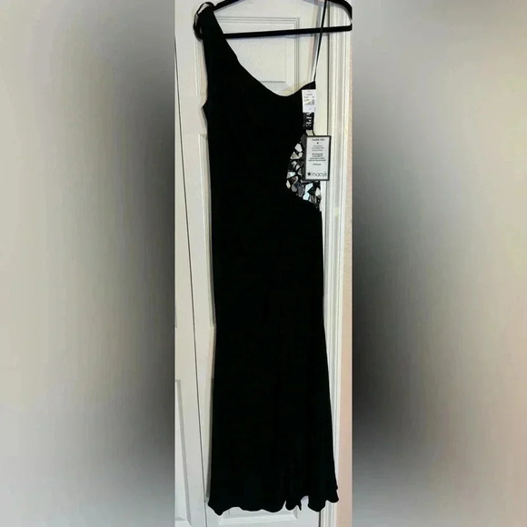 XSCAPE One-Shoulder Broken-Mirror Detail Gown Size 14 NWT - Picture 4 of 6